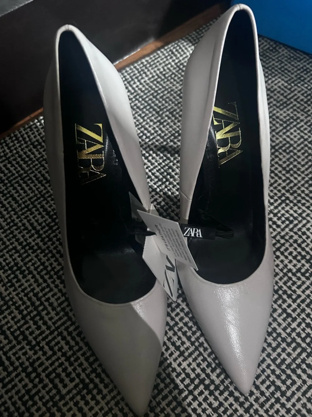 Zara Pale Gray Pointed Stiletto Heels - Picture 2 of 7